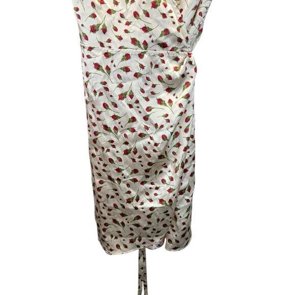 Reformation Cream Silk Mini Wrap Dress Rose Print Puff Sleeve V-Neck Size M - Picture 5 of 11